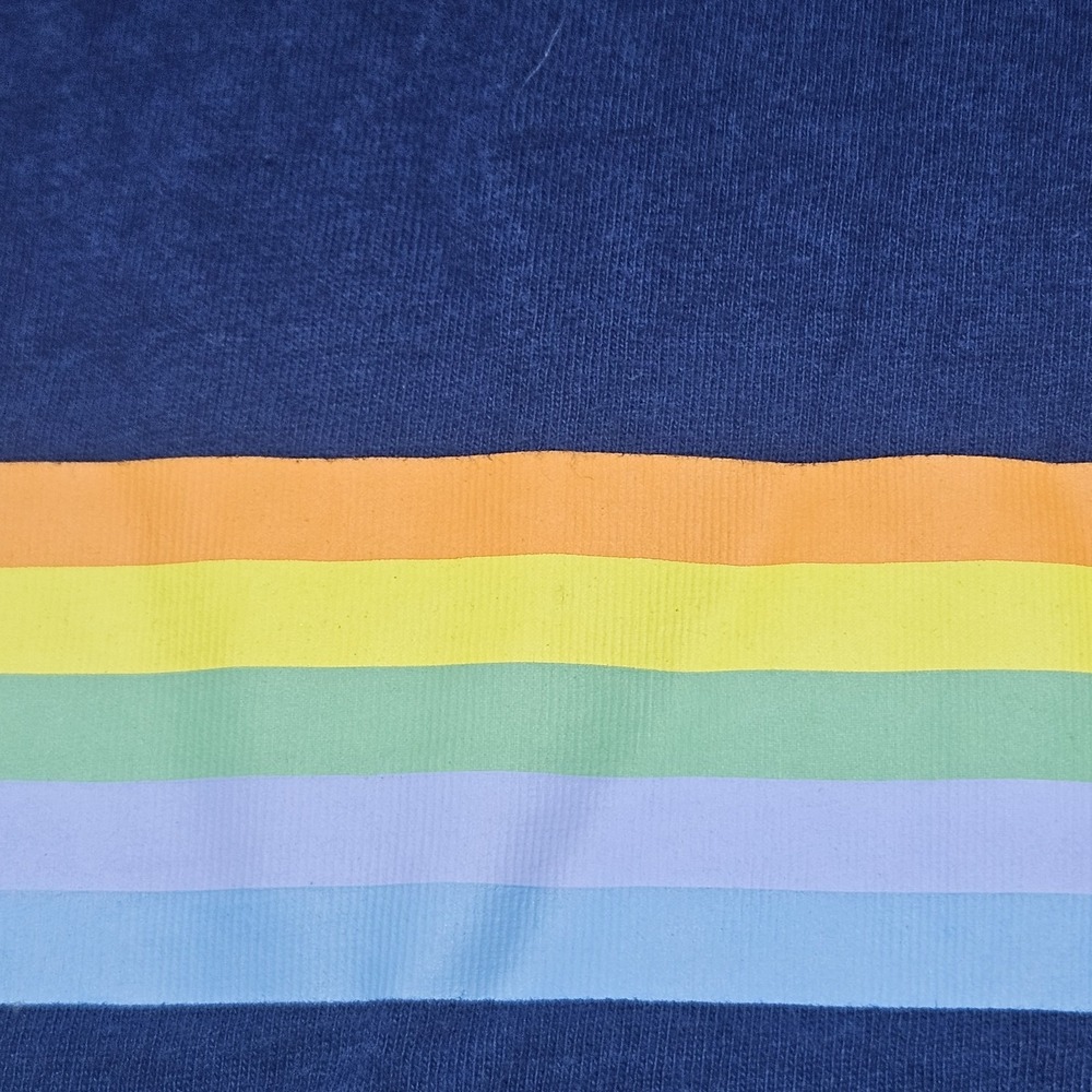 Vintage Wilbur Soot T-Shirt Medium Men Blue Rainbow Stripe Long Sleeve Crew Neck - Picture 7 of 8